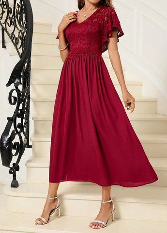 Червона коктейльна сукня кльош SHEIN однотонна