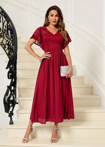 Червона коктейльна сукня кльош SHEIN однотонна