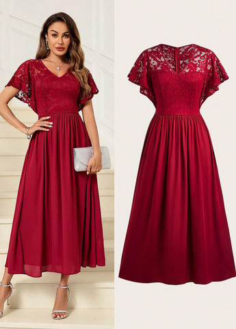 Червона коктейльна сукня кльош SHEIN однотонна