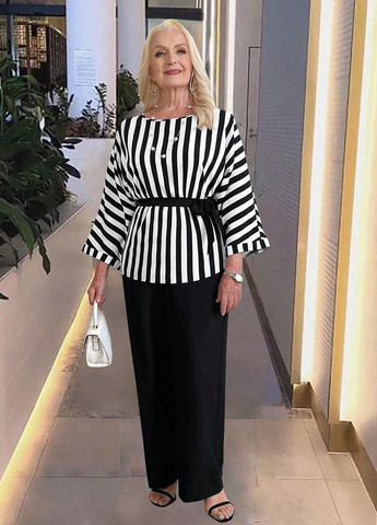 Чорно-білий демісезонний комплект (блуза, штани) SHEIN