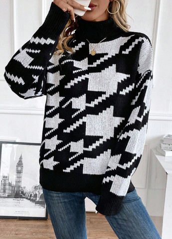 Черно-белый демисезонный свитер SHEIN