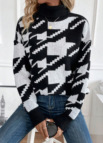 Черно-белый демисезонный свитер SHEIN