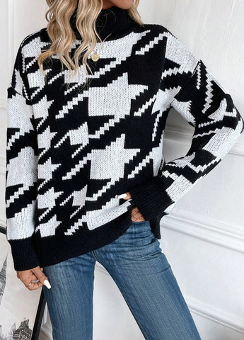 Черно-белый демисезонный свитер SHEIN