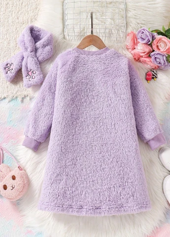 Сиреневый зимний костюм (платье, шарф) с платьем SHEIN