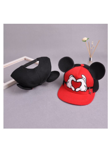 Детская кепка снепбек с ушками Микки Маус Сердце с прямым козырьком унисекс Черный NoName (250441809)