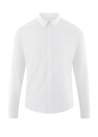 Белая кэжуал рубашка однотонная Oodji с длинным рукавом