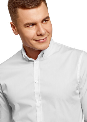 Белая кэжуал рубашка однотонная Oodji с длинным рукавом