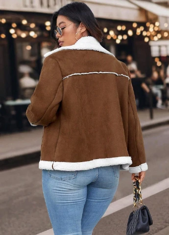 Коричневая зимняя куртка косуха SHEIN
