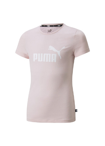 Детская футболка Essentials Logo Youth Tee Puma однотонная розовая спортивная хлопок