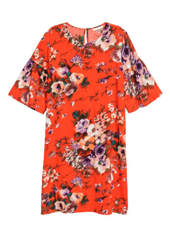 Оранжево-красное кэжуал платье H&M с цветочным принтом