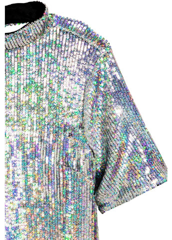 Серебряное коктейльное платье футляр H&M однотонное