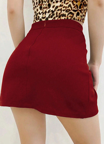 Вишневая кэжуал однотонная юбка SHEIN