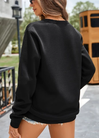Чорний світшот SHEIN однотонний без декору (308707538)