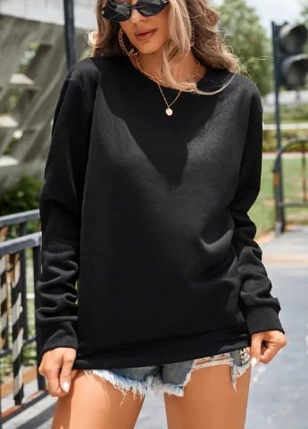 Чорний світшот SHEIN однотонний без декору (308707538)