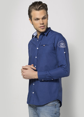 Темно-синяя кэжуал рубашка однотонная Jimmy Sanders с длинным рукавом