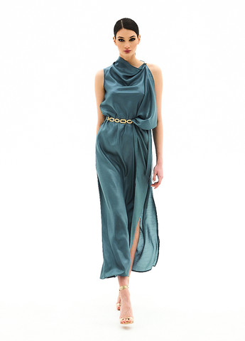 Темно-бирюзовое кэжуал, вечернее платье в греческом стиле BGL однотонное