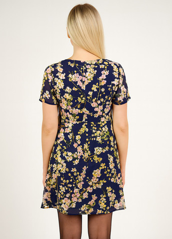 Темно-синя кежуал сукня а-силует Sassofono з квітковим принтом