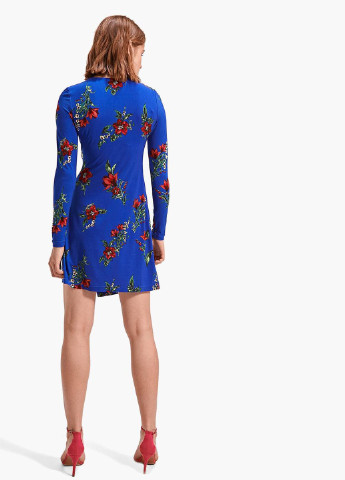 Синее кэжуал платье клеш Stradivarius с цветочным принтом