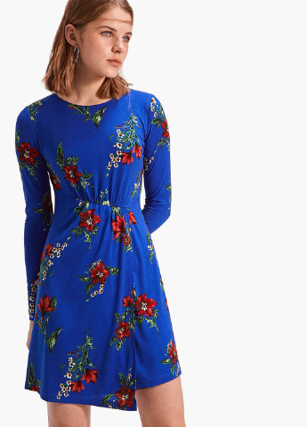 Синя кежуал плаття, сукня кльош Stradivarius з квітковим принтом