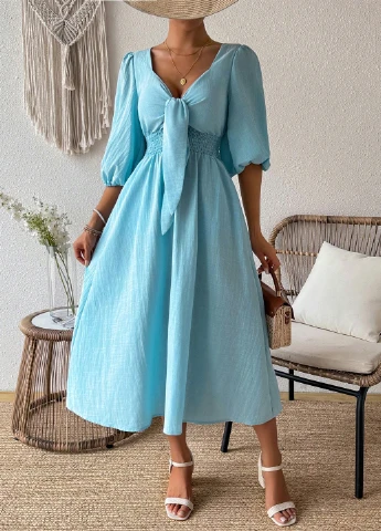 Голубое кэжуал платье а-силуэт SHEIN однотонное