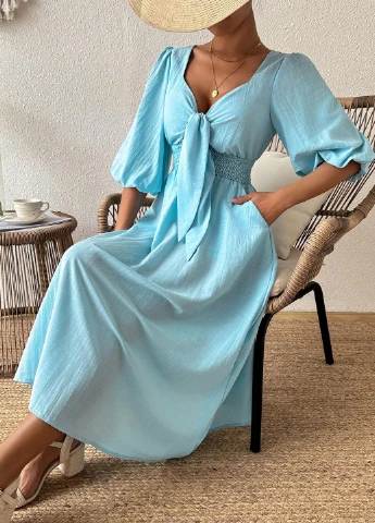 Голубое кэжуал платье а-силуэт SHEIN однотонное