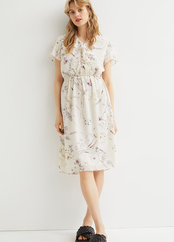 Молочное кэжуал платье для кормящих H&M с цветочным принтом