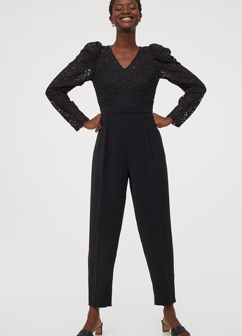 Комбинезон H&M комбинезон-брюки однотонный чёрный вечерний полиамид