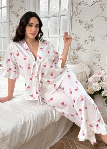 Белая всесезон пижама (кофта, брюки) кофта + брюки SHEIN