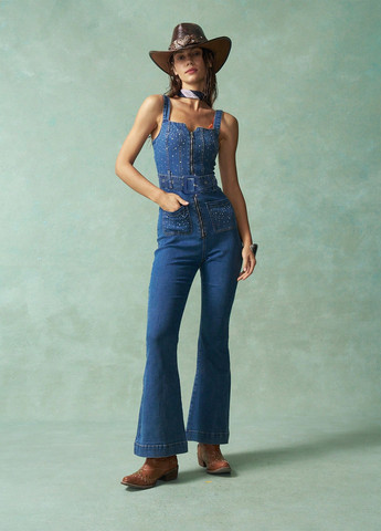 Комбинезон SHEIN комбинезон-брюки однотонный синий денил хлопок, джинс