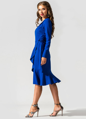 Синее кэжуал платье миди TessDress однотонное