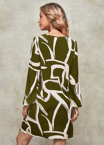 Оливковое (хаки) кэжуал платье SHEIN с абстрактным узором