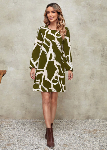 Оливковое (хаки) кэжуал платье SHEIN с абстрактным узором