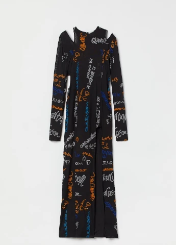Черное кэжуал платье H&M с рисунком