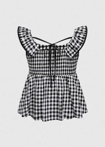 Чёрно-белую блуза с баской SHEIN