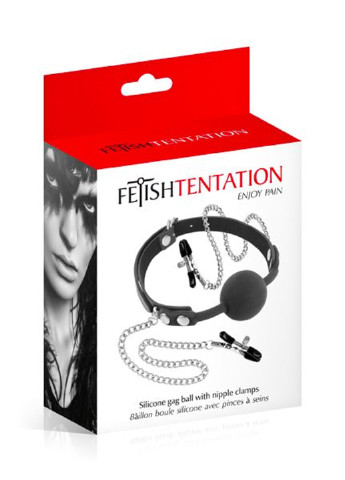 Кляп з силіконовим кулькою і зажимами для сосків Gag Ball with Nipple Clamps Fetish Tentation (252383394)