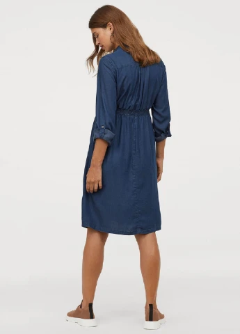 Темно-синее джинсовое платье для беременных клеш, рубашка H&M однотонное