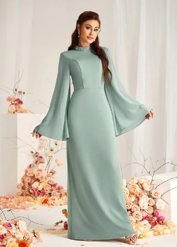 Мятное праздничный платье SHEIN однотонное