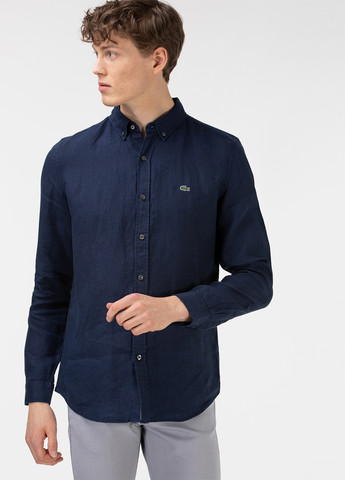 Темно-синяя кэжуал рубашка однотонная Lacoste