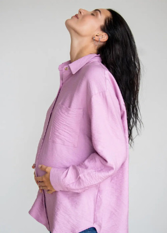 Лавандовая хлопковая блуза для беременных и кормящих мам на пуговицах oversize лавандовая из натуральной ткани To Be