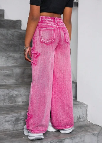 Розовые демисезонные прямые джинсы SHEIN