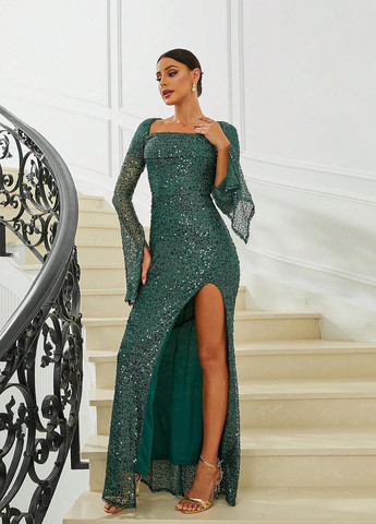 Зелена вечірня сукня годе, силуетна SHEIN однотонна