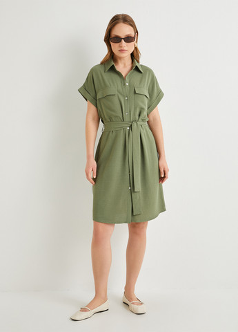 Оливкова (хакі) кежуал сукня сукня-сорочка KOTON однотонна