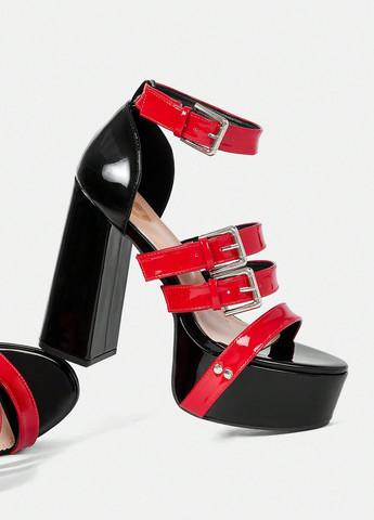 Комбинированные босоножки SHEIN с ремешком с аппликацией, с заклепками, с пряжкой