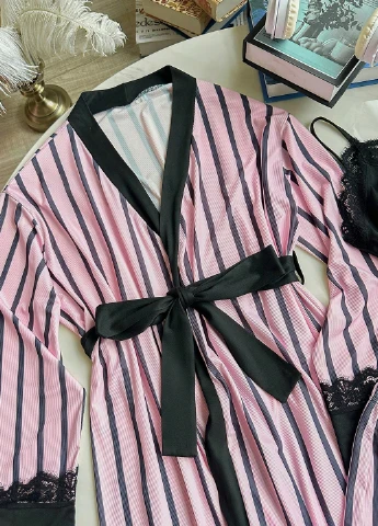Розовый демисезонный комплект (халат, майка, шорты, брюки) SHEIN