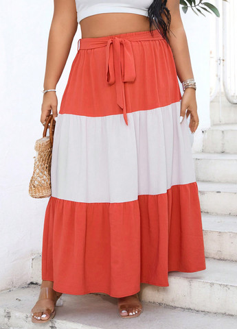 Разноцветная кэжуал колор блок юбка SHEIN клешированная, а-силуэта (трапеция)