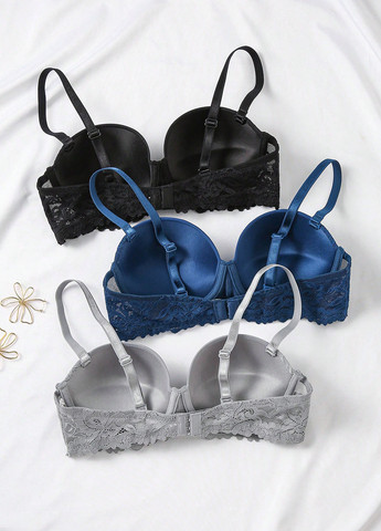 Комбінований балконет бюстгальтер (3 шт.) SHEIN з кісточками поліамід