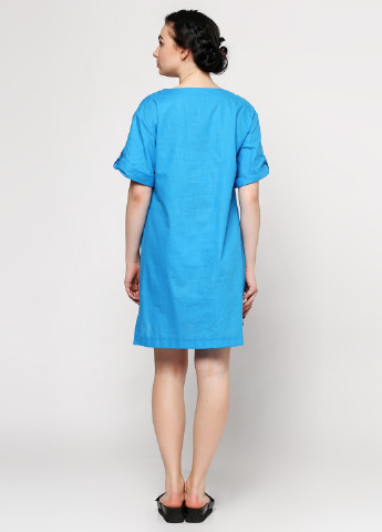 Голубое кэжуал платье с коротким рукавом Gingier однотонное