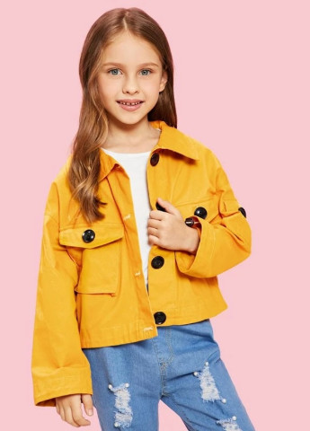 Желтая куртка на пуговицах с карманами для девочек SHEIN