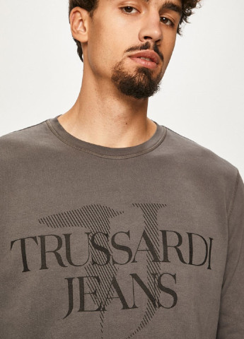 Свитшот Trussardi - Прямой крой логотип серый кэжуал хлопок, трикотаж - (253381678)