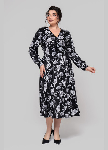 Черное кэжуал платье на запах A'll Posa с цветочным принтом